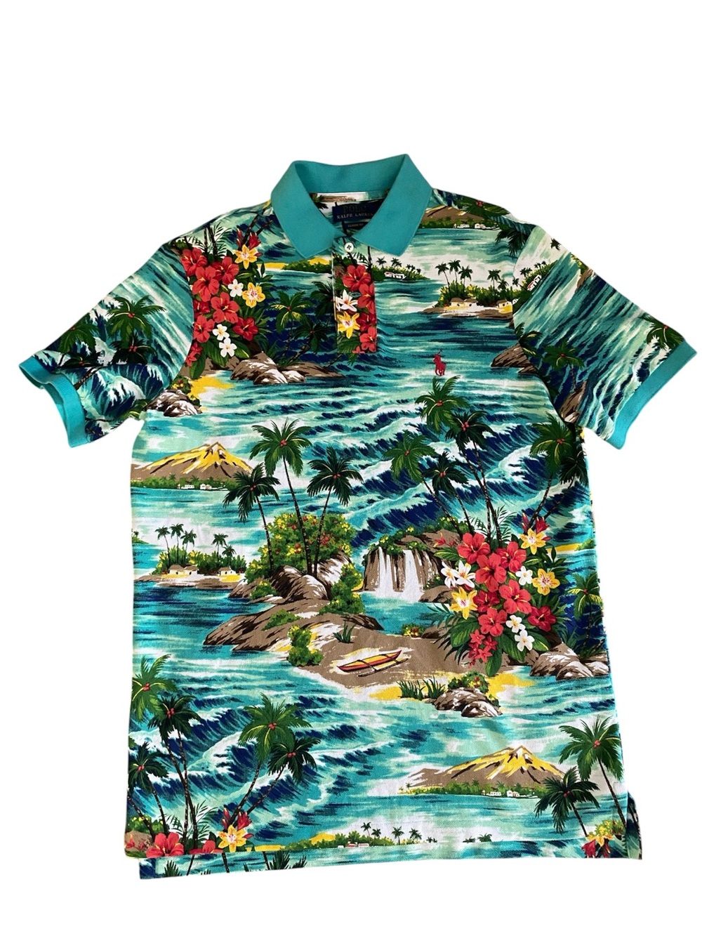 Polo Ralph Lauren Men's Tropical Print Outrigger Hawaiian Polo Shirt Size Small